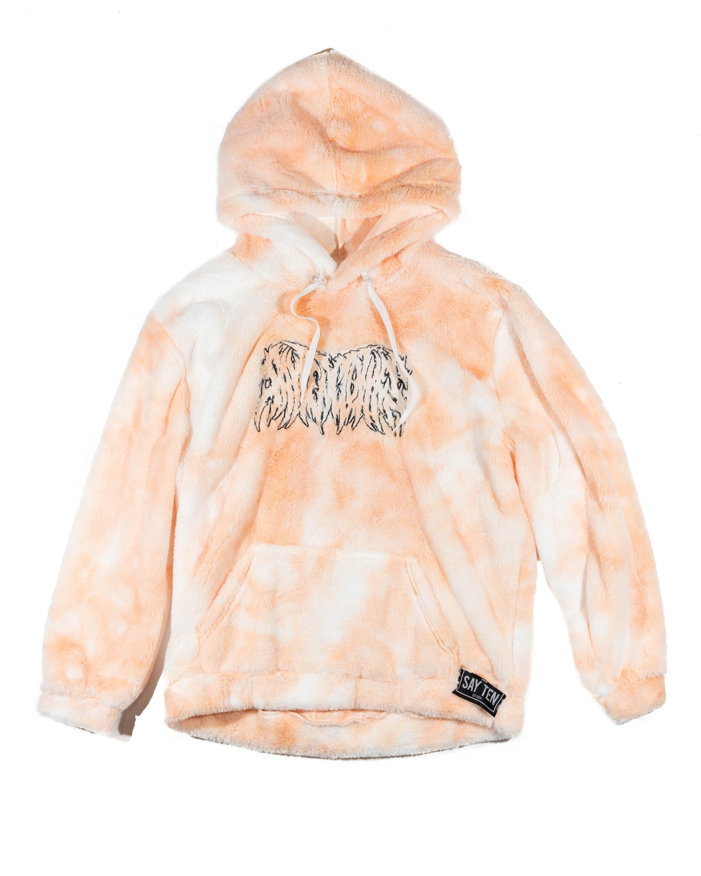 One off peach cream puffy hoodie. Embroidered logo.